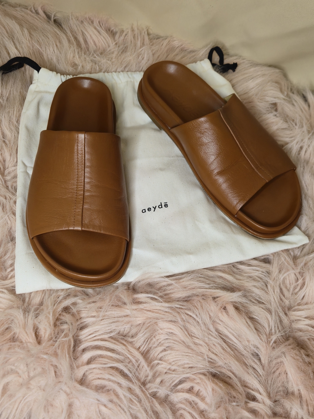Aeyde Brown Leather Slide Sandals
